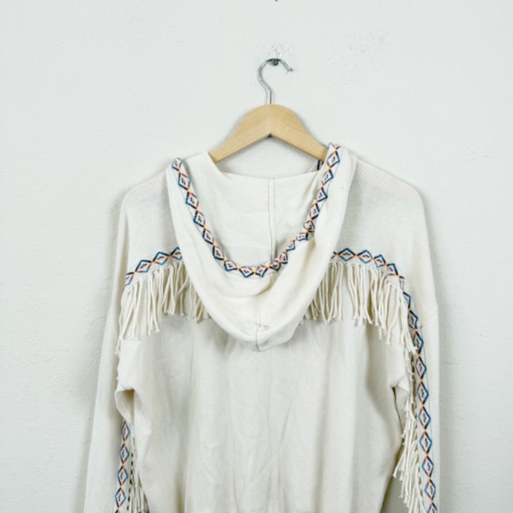 Minnie Rose Embroidered Cashmere Blend Fringe Cream Hoodie Size Medium - Picture 6 of 6